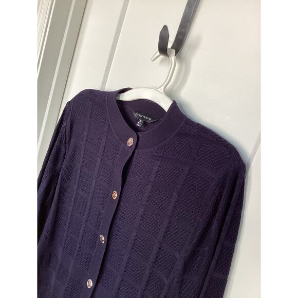 Ming Wang Women's Long Sleeve Knit Windowpane Button Front Jacket Blue Size XL - Picture 2 of 9